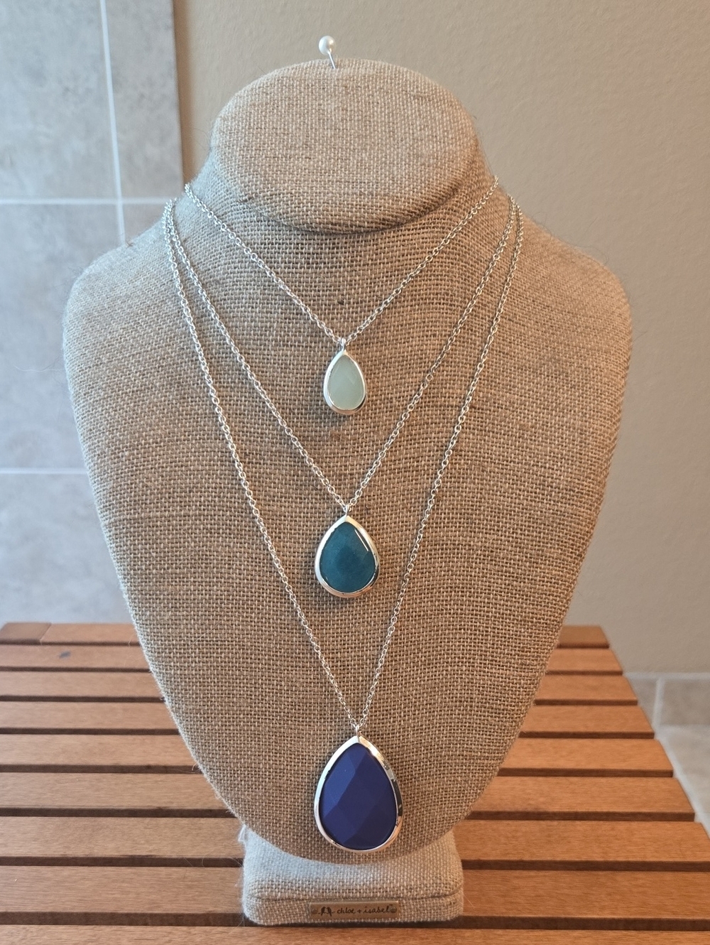 Chloe + Isabel Minaret Convertible 3 Row Necklace Silver Tone Blue Stones